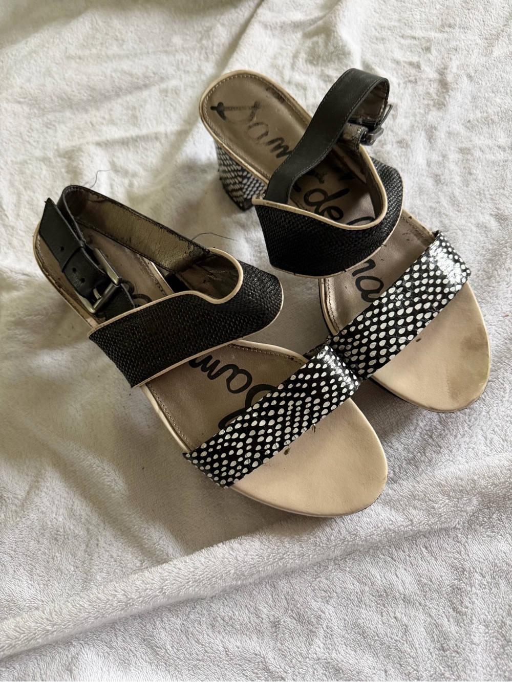 Sam Edelman Black and White Polka Dot Heeled Sandals